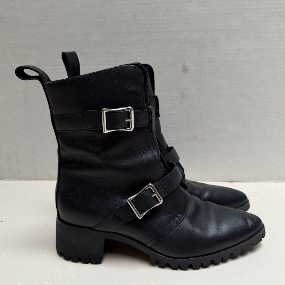 BH BR Breaking Hearts Burning Rubber Black Leather Boots Women 6 Goth Lug Sole